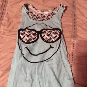 Kids aqua tank top with smile face with sunglasses
